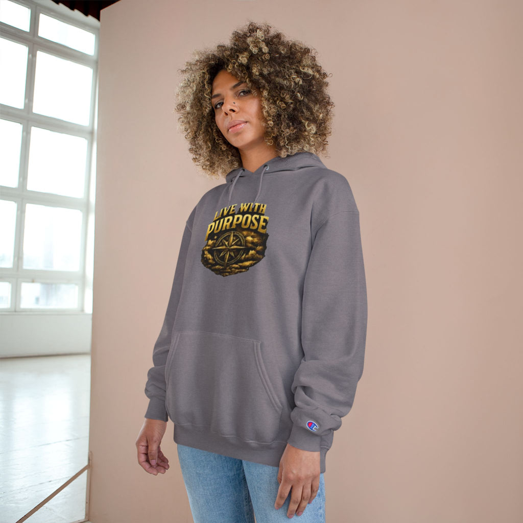 Live With Purpose Hoodie — Motivational Champion Hoodie with Compass Graphic