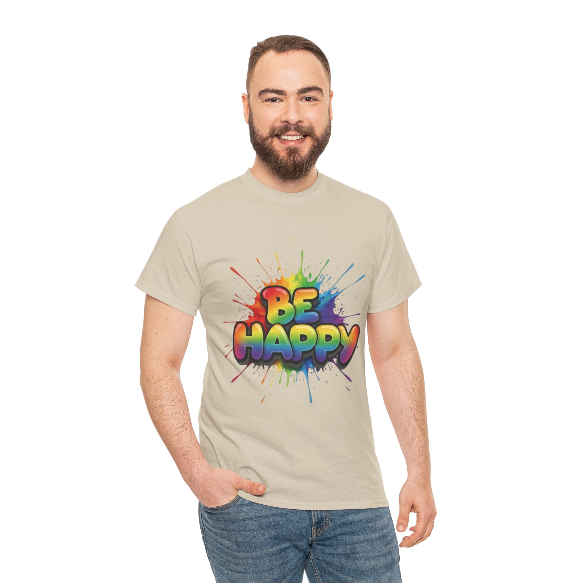 Be Happy Rainbow Tee — Positive Vibes Graphic T-Shirt