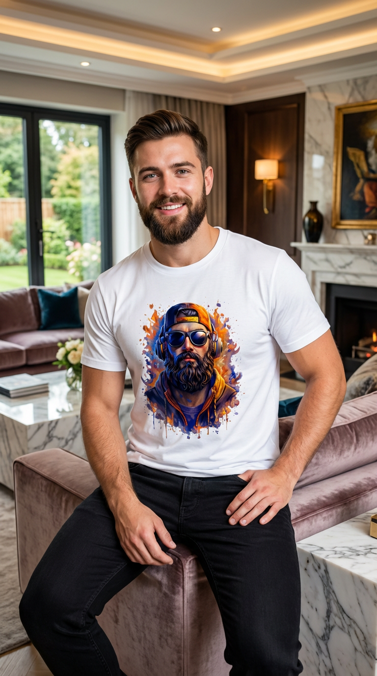 Bearded Hipster Portrait Sweatshirt — Artistic Drip Paint Crewneck