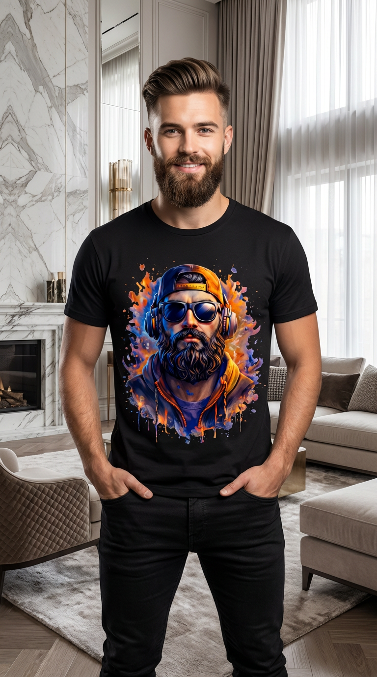 Bearded Hipster Portrait Sweatshirt — Artistic Drip Paint Crewneck