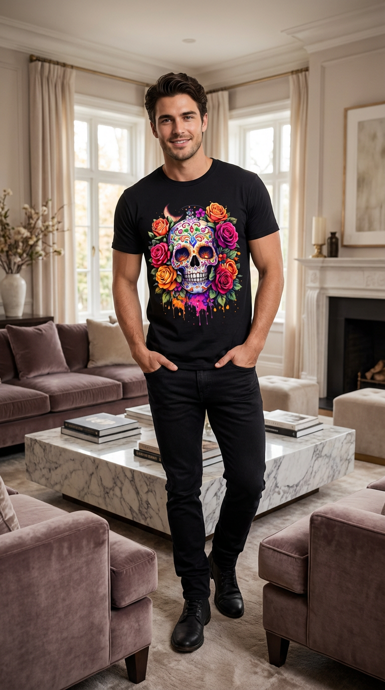 Day of the Dead Sugar Skull T-Shirt — Floral Calavera Tee