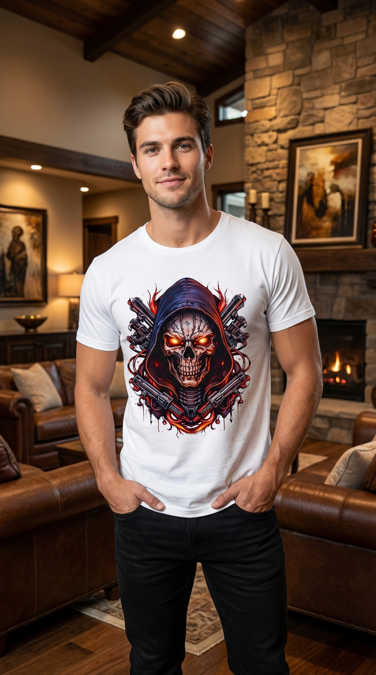 Skull Reaper Crewneck Sweatshirt — Gothic Hooded Skull Graphic