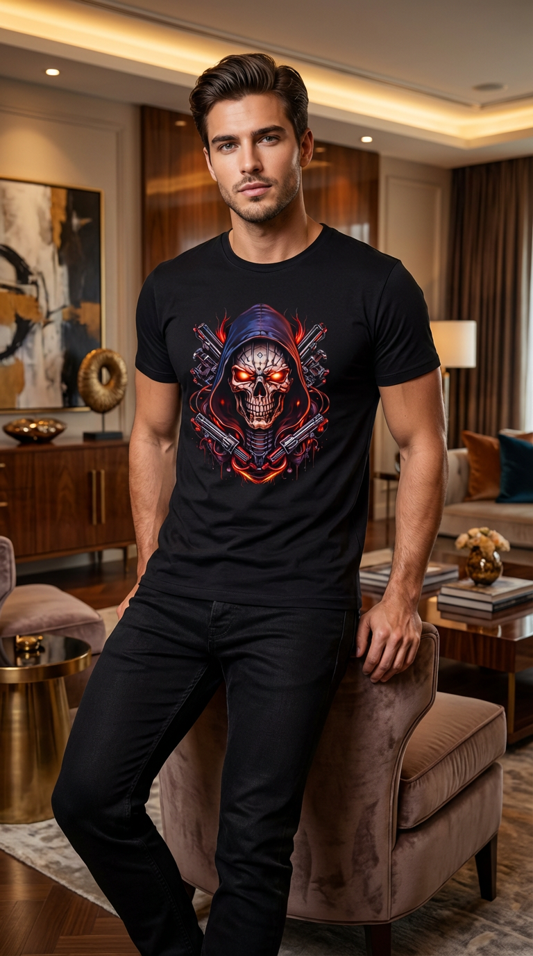 Skull Reaper Crewneck Sweatshirt — Gothic Hooded Skull Graphic