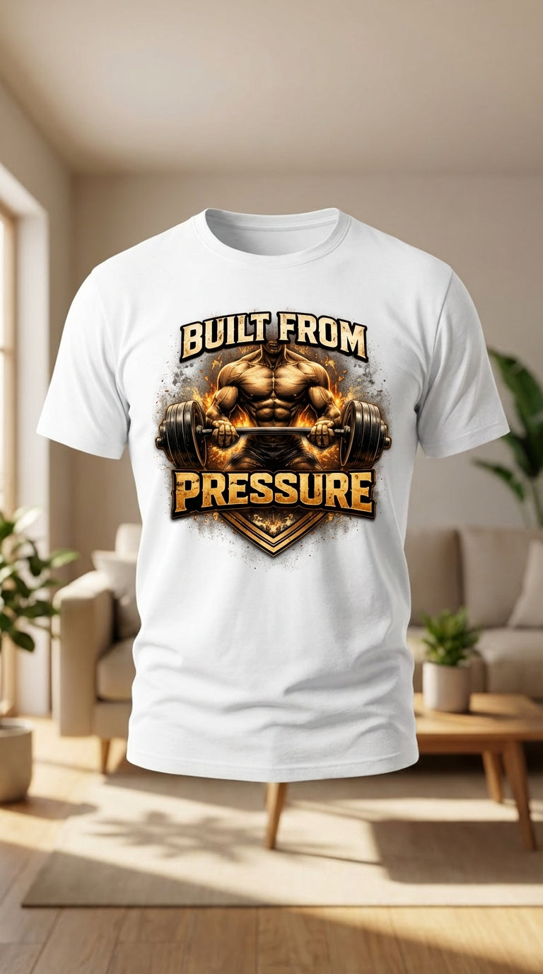 Built From Pressure Weightlifting T-Shirt - Motivational Gym Tee