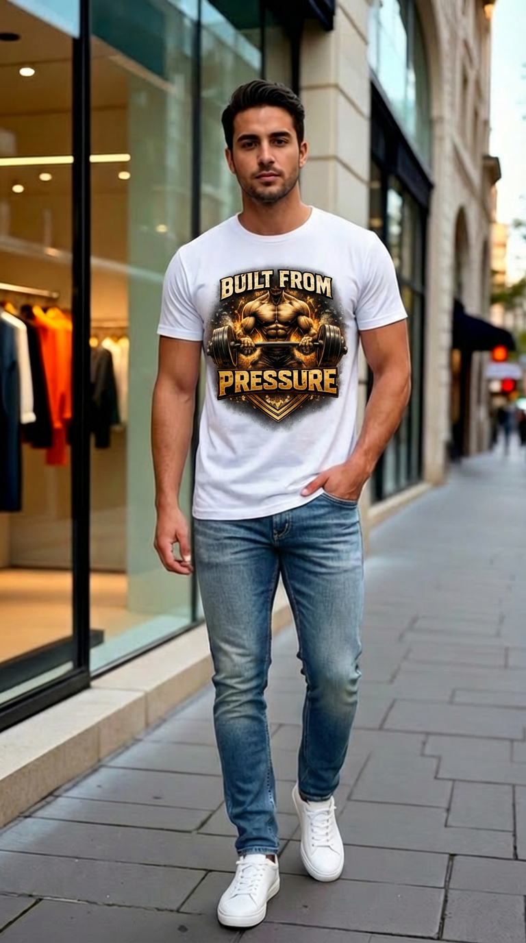 Built From Pressure Weightlifting T-Shirt - Motivational Gym Tee