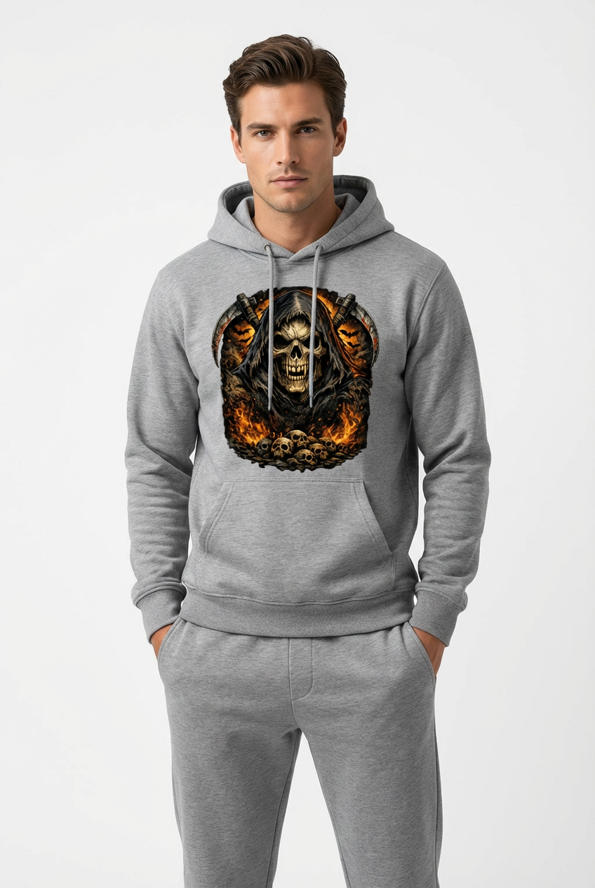 Grim Reaper Flame Hoodie — Vintage Skull & Fire Champion Sweatshirt